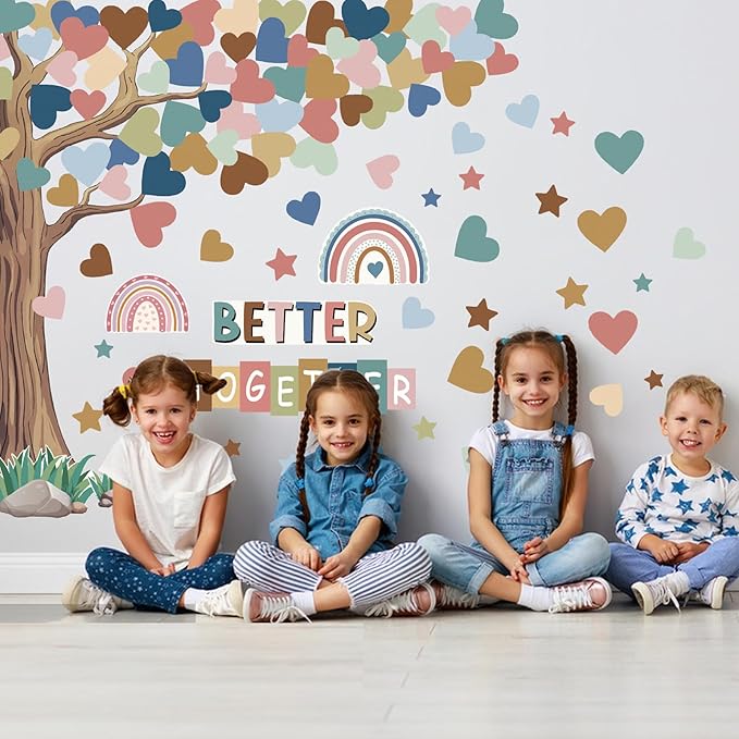 Adduster 108 Sheet Tree Bulletin Board Set - Classroom Tree Bulletin Board Set Heart Cutouts Classroom Bulletin Wall Decor Supplies for School Elementary Teacher Chalkboards (Bohemian)