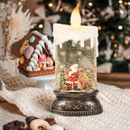 Eldnacele Christmas Music Snow Globe Lantern with 6H Timer, Battery Operated & USB Powered Lighted Santa Claus Reindeer Singing Snow Globe Candle Lamp Spinning Water Glitters Holiday Decor