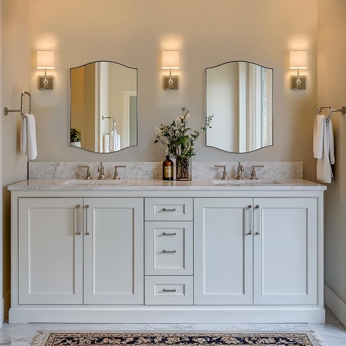 ANDY STAR Brushed Nickel Bathroom Mirror, 22"x30" Scalloped Wall Mirror in Stainless Steel Metal Frame, Unique Vanity Mirror with Modern Curved Edge Design, Ideal for Bathroom, Bedroom, Entryway