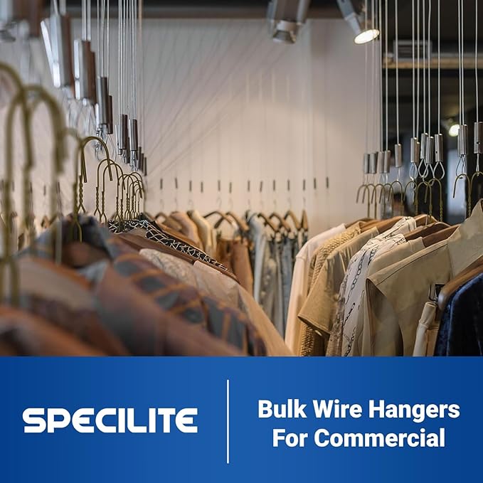 SPECILITE Wire Metal Clothes Hangers Bulk 150 Pack for Standard Size Suits, Coats, Shirts, Pants, Skirts, Space Saving, Non Slip,16 Inch 12 Gauge Ultra Thin, Bronze