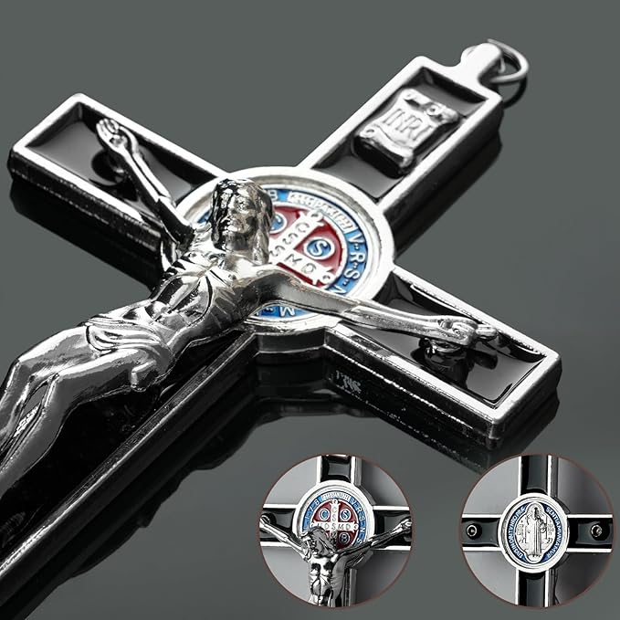 XIPENGKEJI Black Metal Enamel Crucifix,Cross for Christian Wall Art,Black Jesus Wall Art-Perfect Decoration,Home Decoration for Spiritual Salvation,Christian Gifts-7.87Inch X 3.85Inch