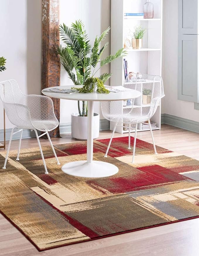 Unique Loom Barista Collection Area Rug - Timor (7' 1" Square, Multi/Red)