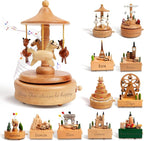Personalized Wooden Carousel Music Box - Custom Name Gift for Friends, Birthday Christmas Valentine's Day Gift Home Decoration | Hand-Cranked Rotating Music Box
