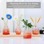 Mapoxy Glass Bud Vases Set of 4,Small Orange Flower Vases for Wedding Centerpiece Table Decorations,Clear Vintage Embossed Mini Vases,Flower Arrangements in Vases for Party or Home Decor