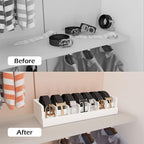 Belt Organizer for Drawer - Bamboo Belt Storage Organizer | Belt Rack for Closet Wall Mount Men Women Tie Sock Bra Scarf Ribbon(White, 2 * 7Grids)
