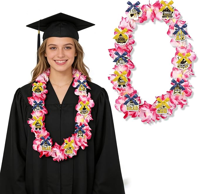 Leis for Graduation 2026, Artificial Flower Wreath with Cards Graduation Lays Gifts, Congrats Grad for High School