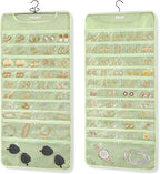 FOREGOER Hanging Jewelry Organizer with 88 Zippered Pockets, Dustproof Foldable for Travel, Accessories Organizer for Holding Jewelries, Earring Organizers and Storage (Green)