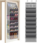 Over The Door Shoe Organizer - 8 Tier Hanging Shoe Organizer with Large Capacity Pockets, Shoe Organizer for Closet, Shoes Rack for Door, Fits 16-24 Pairs of Sneakers, Boots, Heels – Grey