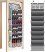 Over The Door Shoe Organizer - 8 Tier Hanging Shoe Organizer with Large Capacity Pockets, Shoe Organizer for Closet, Shoes Rack for Door, Fits 16-24 Pairs of Sneakers, Boots, Heels – Grey