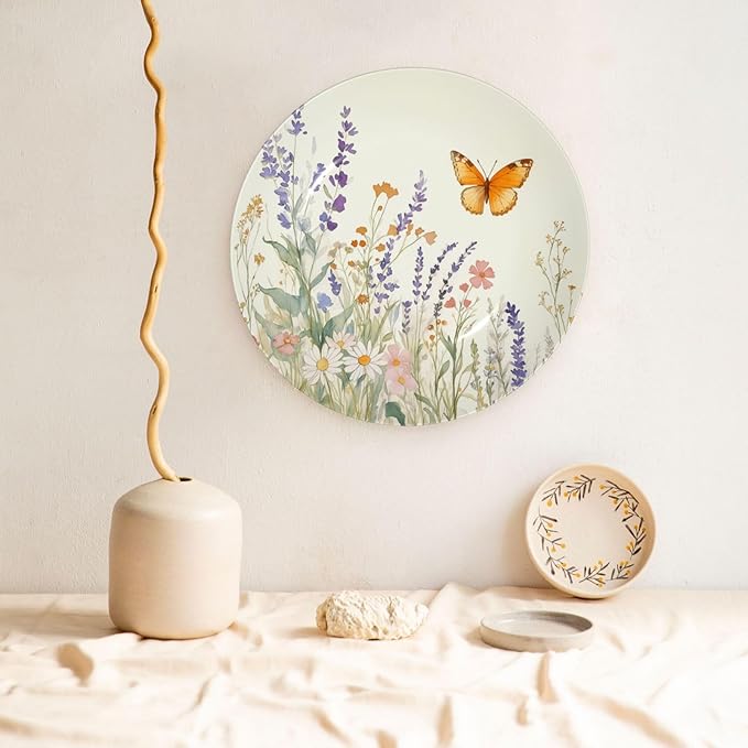 Butterfly Pattern Decorative Ceramic Plate Round Porcelain Plate 6 inch,Flower Watercolor Theme,for Bedroom Living Room Bathroom Party Kitchen Home Wall Hanging Decor,Orange Purple