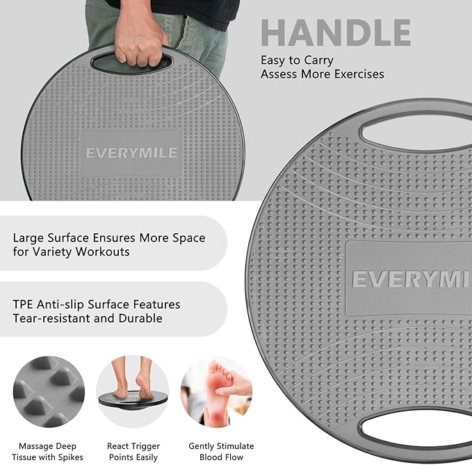 EVERYMILE Wobble Balance Board, Exercise Balance Stability Trainer Portable Balance Board with Handle for Workout Core Trainer Physical Therapy & Gym No-Skid Surface