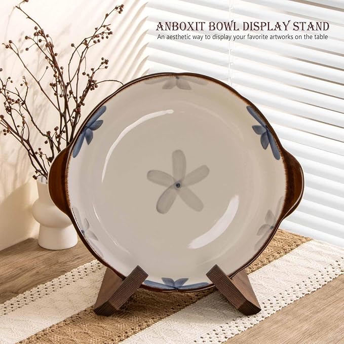 ANBOXIT Bowl Stands for Display, 6.5 Inch Plate Holder, Wooden Easel Frame Holder, Display Stand for Large Deep Platters and Dishes, 6.5" H x 9" W x 7.9" D (For Bowls under 5" in Depth)