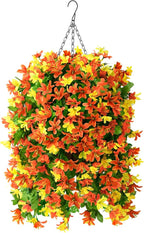 INQCMY Artificial Hanging Flowers Decoration, 4pcs Fake Floral Basket Plants for Outdoor Porch, Faux Shrubs Home Spring Decor UV Resistant Potted Violets for Outside Garden No Fade