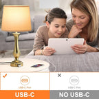 Seealle Upgraded Touch Lamps for Night Stands Set of 2 - Bedside Lamps with USB C+A, 3 Way Dimmable for Bedroom Living Room End Tables Office (Gold)