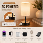 ZJOJO Table Lamp for Bedroom Set of 2, Bedside Small Lamps with 3 Way Dimmable Rocker Switch and AC Outlet, Nightstand Desk Lamp with Flaxen Fabric Shade Black Base for Living Room Home Decor Lights