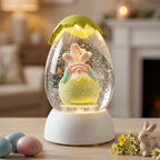 Gnome Easter Snow Globe, Easter Bunny Snow Globe Eggs Spring Decor with Swirling Glitter, 6H Timer, USB or Battery Powered, Hear No Evil Gnome Snowglobe for Tabletop Decor Gift 7.4 Inch (Green)