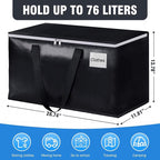BlissTotes Moving Bags, Heavy Duty Moving Boxes with Zippers Top and Sturdy Handles, Storage Bags for Space Saving and Packing, Collapsible Moving Supplies, Storage Totes (76L, 8-Pack, Black)