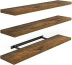 AMADA HOMEFURNISHING 23.6" L Floating Shelves, Wall Shelves Set of 3 for Bathroom/Living Room/Bedroom/Kitchen, Floating Shelves for Wall Decor with Invisible Brackets - AMFS44V, Rustic Brown