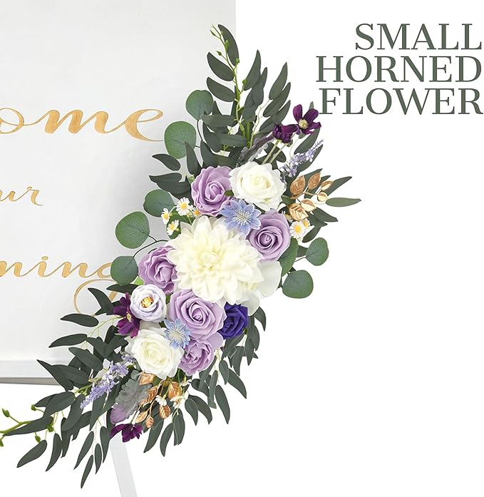 Ting's time Wedding Arch Flowers Pack of 2 Artificial Silk Large Flower Swag Purple Welcome Sign Floral Swag Reception Backdrop Floral Decor for Wedding Party Ceremony (Lilac & White)