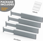 SpaceAid Bamboo 4 Pack Dresser Drawer Dividers, 4.65“ High Adjustable 17“-22” Drawer Organizers, Expandable Organization for Clothing, Clothes, Dressers, Gray