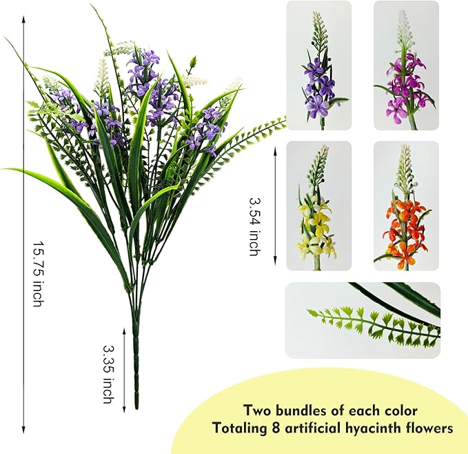 8 Bundles Artificial Flowers for Outdoors Faux Plants Greenery Shrubs UV Resistant for Porch Balcony Patio Garden Home Decor