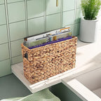 Yesland Hand-Woven Narrow Water Hyacinth Holder Wicker Basket, 15.5 x 5.5 x 9.75 Inch Decorative Magazine Storage Basket Bin for Home, Office, Desk