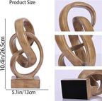 Abstract wood-toned knot sculpture, geometric decorative statue, wood-toned accent piece for living room coffee table or bookshelf surface, office TV cabinet or entryway console table decoration.