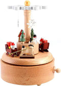 Natural Solid Wood Handcrafted Beech Wooden, Musical FigureTotoro/Carousel/Fairy/Ballerina Figurine,Rotating Hand Crank Mechanism Music Box,Musical Decorations (Merry Christmas)