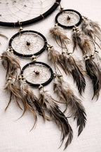 OMA Black Dream Catcher Wall Hanging with Tiger Eye Stones and Feathers, Black Suede Traditional Dream Catcher Boho Home Decor Bedroom Decoration Gift Large Size - 28" Long x 9" Diameter
