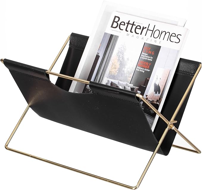 Fabulaxe 9-In Foldable Magazine Rack, Book Basket, Farmhouse Letter Organizer, File Holder ? for Living Rooms and Home Offices - Ideal as Office Desk Accessories, Desk Organizer and Newspaper holder