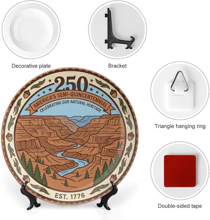 250th Anniversary Decorative Plates 10 Inch Patriotic Decorations Nature Theme Commemorative Plates with Stand Memorial Day 4th of July Veterans Day Home & Office