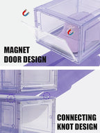6 Pack Hat Organizer Box, Stackable Clear Baseball Caps Holder Box Containers with Magnetic Door for Hats Snapback Cap Storag, Hat Rack Display Case, Holds 8 Hats Each (Purple)