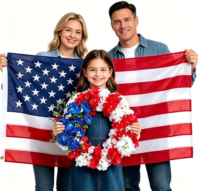 4th of July Decorations Outdoor Patriotic Wreaths for Front Door 250th Anniversary Decorations Red White and Blue American Flag Wreath (American Flag Sunflower A)