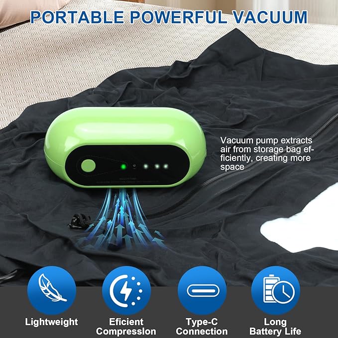 Travel Vacuum Bags with Pump, Reusable Vacuum Packing Cubes Bags for Luggage, IPX7 Waterproof, Space Saver, Vacuum Bag Kit for Camping, Suitcase, Gym, Yoga, Swim, Beach (1 Bag + Pump)