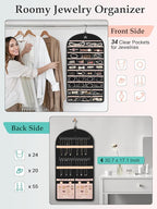 MATEIN Hanging Jewelry Organizer with Removable Zipper Jewelry Pouches, Tangle-Free Necklace Hanger for Closet with Metal Hook, Over the Door Earring Storage Bracelet Ring Holder