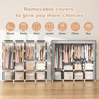 VTRIN Portable Closet for Hanging Clothes 67 Inch Wide Large Capacity Portable Wardrobe Closet with Cover, 4 Storage Shelves and 4 Hanging Rod Sturdy Free Standing Closet for Bedroom, Grey