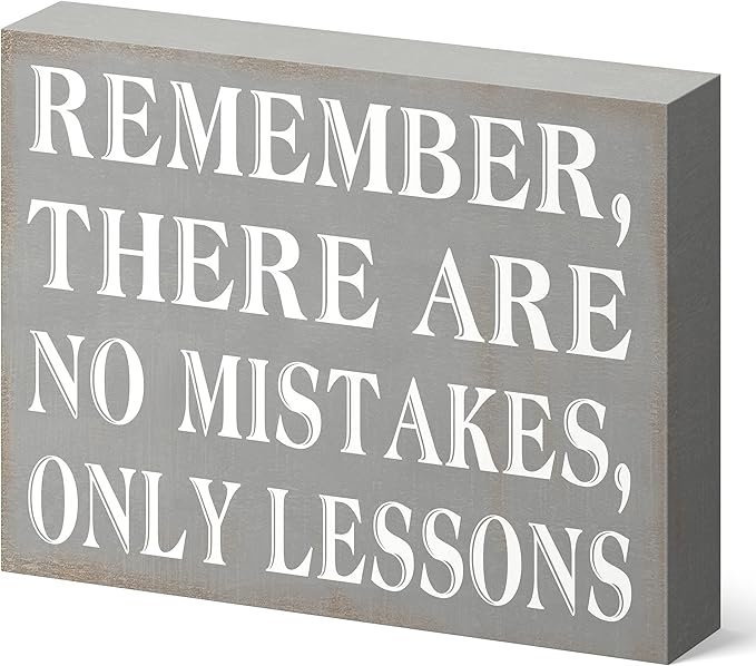 Barnyard Designs Wooden Box Sign Motivational Desk Decor, Inspirational Office Desk Decorations for Women Office Bathroom Shelf Décor (No Mistakes)
