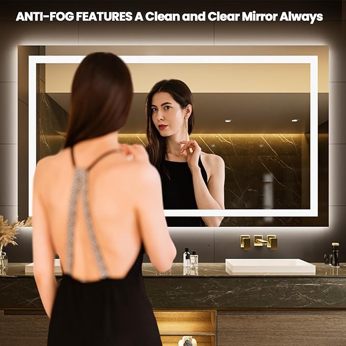 LOAAO 68"x36" LED Bathroom Mirror with Lights, Anti-Fog, Dimmable, Backlit + Front Lit, Lighted Bathroom Vanity Mirror for Wall, Memory Function