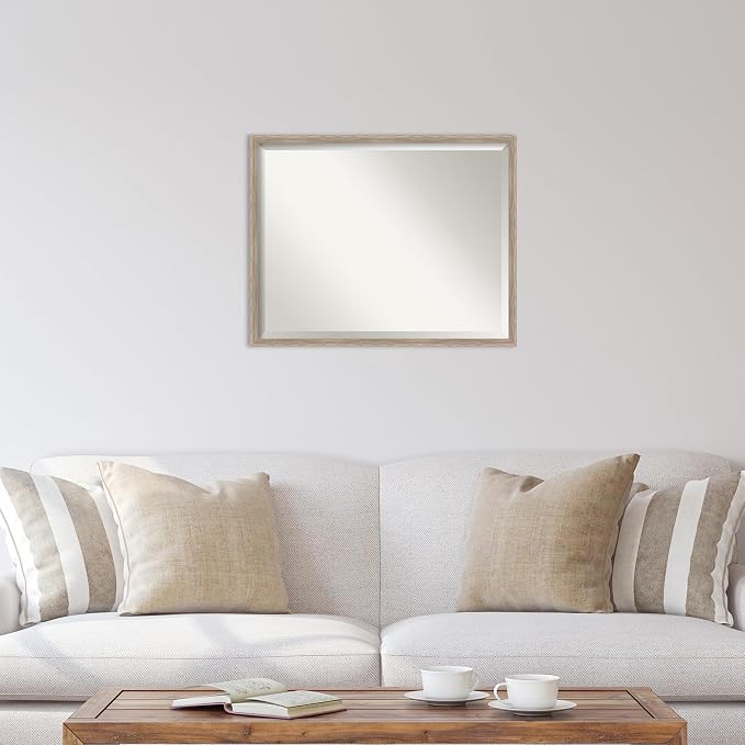 Amanti Art White Wall Mirror 23x29 Hardwood Wedge White Wash Rectangle Bathroom Mirror for Wall Decor Living Room, Large Country Rustic Wood Frame, Hangs Horizonally and Vertically, Bathroom Decor,