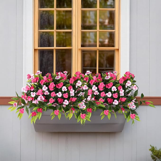 Artificial Flowers for Outdoor, 2 Bundles UV Resistant Fake Plants Decoration Realistic Faux Silk Flowers No Fade Plastic Flowers for Outside Planters Home Porch Patio Yard Garden Decor