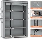 VTRIN Wardrobe Closet, 41.7 Inch Wide Portable Closets for Hanging Clothes with 1 Hanging Rod, 6 Shelves, 6 Pockets, Clothes Rack with Cover Portable Wardrobe Closet for Bedroom, Dorm, Grey