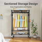 VIPEK R3X Expandable Clothes Rack with Lockable Wheels, 600 lbs Capacity Heavy Duty Rolling Garment Rack with Adjustable Width (2' to 3'5") Shelves, Space-Saving Storage Closet for Small Space (Black)