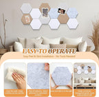 Mindsoft 16 Pcs Hexagon Cork Board for Walls with 50 Wooden Push Pins 6.7 x 5.9 in Felt DIY Tiles Notice with Nano Tape Hanging Bulletin Board for Home Photo Office Memo Note(Light Camel)