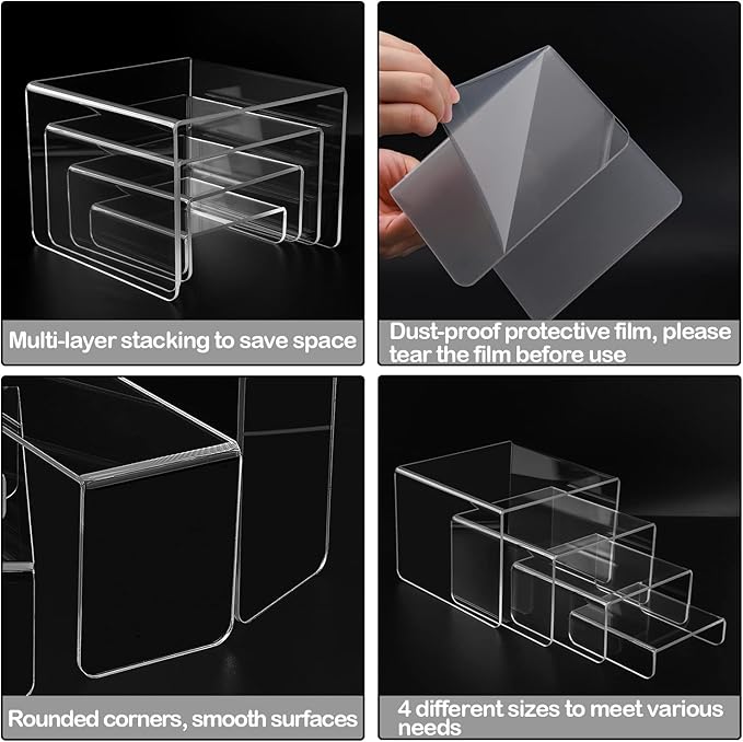 MerryNine Acrylic Risers 8 Pcs, Clear Risers Display Stand, Acrylic Display Risers, Risers for Display for Cupcakes, Figures, Retail, Collectible Figures, Cosmetics, Collectibles Display, Square