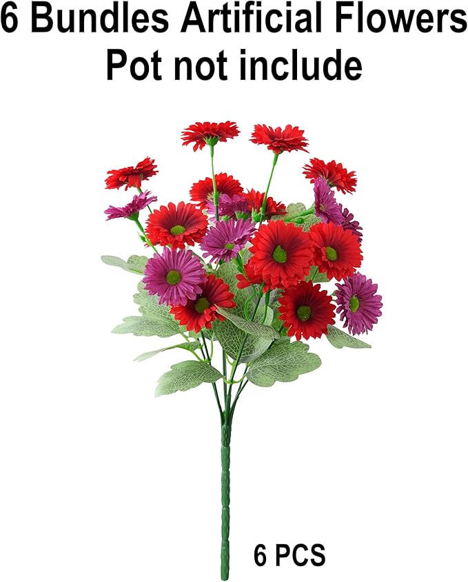 HyeFlora Artificial Flowers for Outdoors Spring Summer Decor, 6 Bundles Fake Daisy Silk Flowers for Outside Realistic UV Resistant Faux Plants for Outdoor Planters Porch Porch Patio Balcony Yard Home