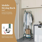 Clothes Rack, Metal Garment Rack with Wheels and Shelves, Rolling Portable Clothing Racks for Hanging Clothes, Freestanding Storage Solution for Small Spaces (Deep Green)