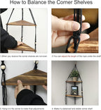 Artilady Black Corner Shelf Wall Hanging - 2 Tier Wood Floating Shelves, Rustic Boho Wall Shelf Decor Hand Woven Cotton Rope Storage Rack for Plants Pots Photo Frames (Black)