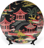 Chinoiserie Charcoal Coral Pagoda Asian China Plates of 6", 7", 9", 10", Customize Blue And White Plates, Office Festival Decorations Table, with Display Stand And Hook Up