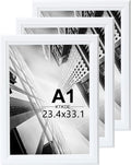 KTKDE A1 Picture Frame Set of 3, 23.4 x 33.1in Poster Frame Wooden White -Horizontal or Vertical Wall Hanging for Home, Exhibition, Caffe Large Frame for Photos, Posters - Art Prints best gift