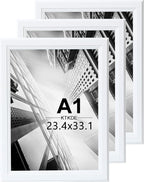 KTKDE A1 Picture Frame Set of 3, 23.4 x 33.1in Poster Frame Wooden White -Horizontal or Vertical Wall Hanging for Home, Exhibition, Caffe Large Frame for Photos, Posters - Art Prints best gift